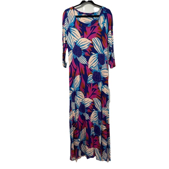 Soft Surroundings Maxi Dress Women Medium Floral 3/4 Sleeve Cruise Bloom Stretch - Picture 2 of 8